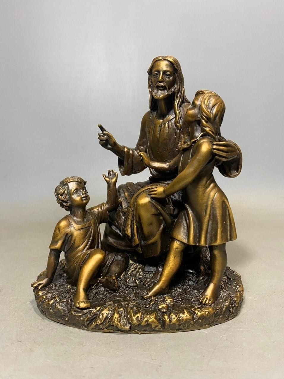 Jesus with Children Bronze Statue, Religious Sculpture, Symbol of Faith and Compassion